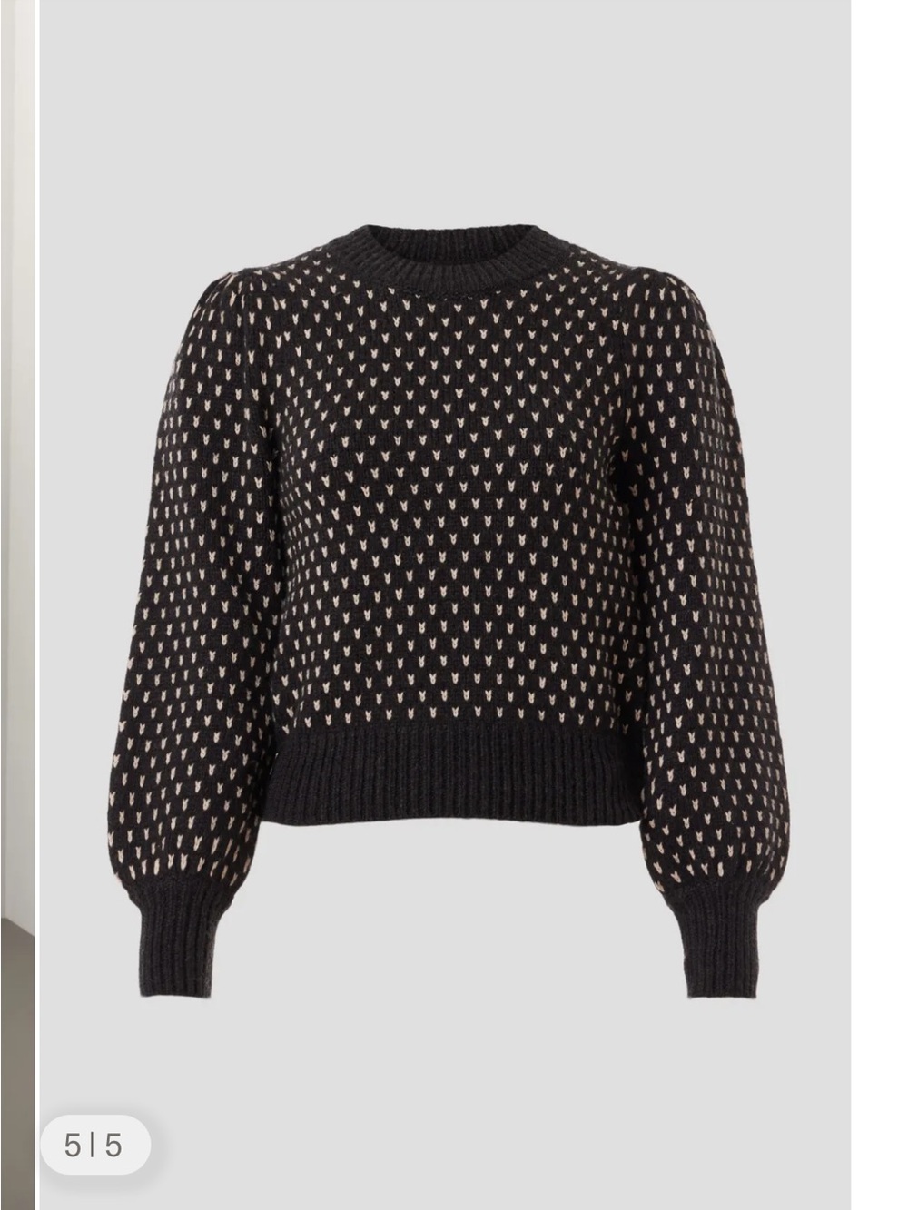 Marine Layer Black Crewneck Sweater with Cream Dot Pattern